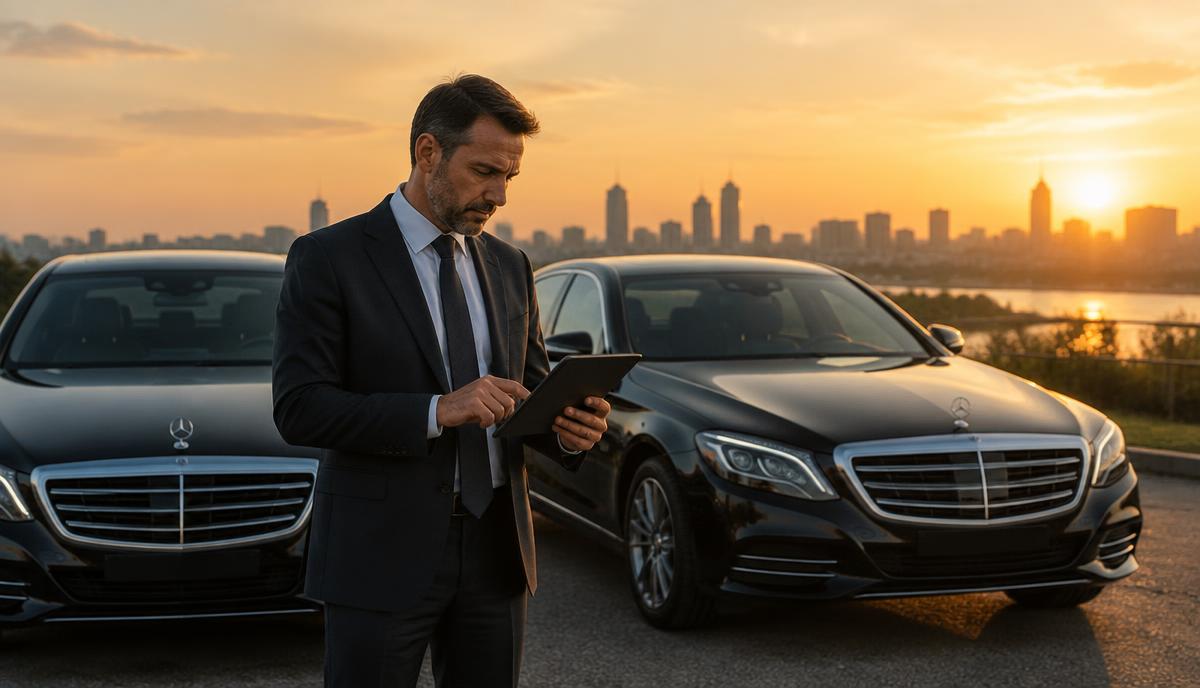 Small chauffeur fleet owner reviewing dispatch software on a laptop