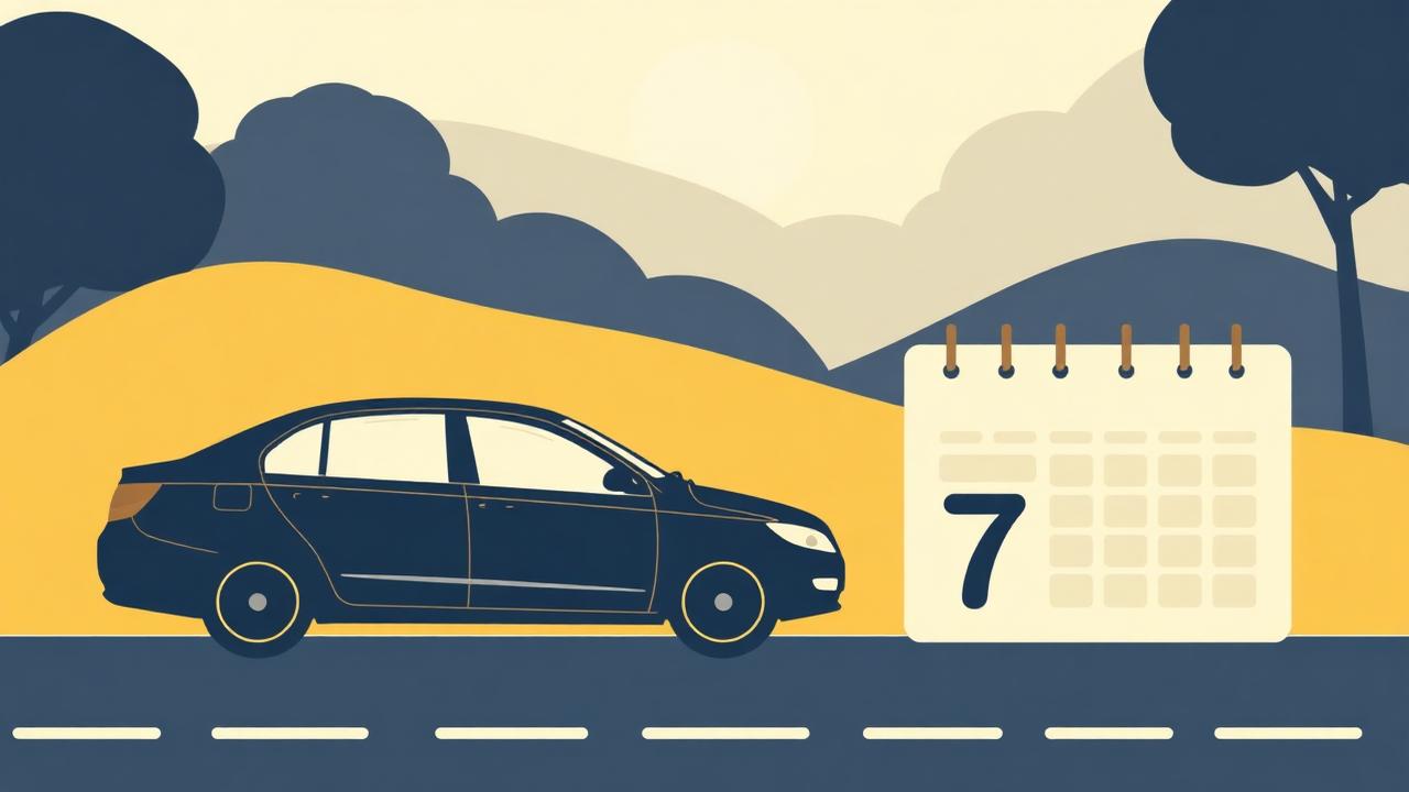 Illustration of a chauffeur sedan beside a seven-day launch calendar