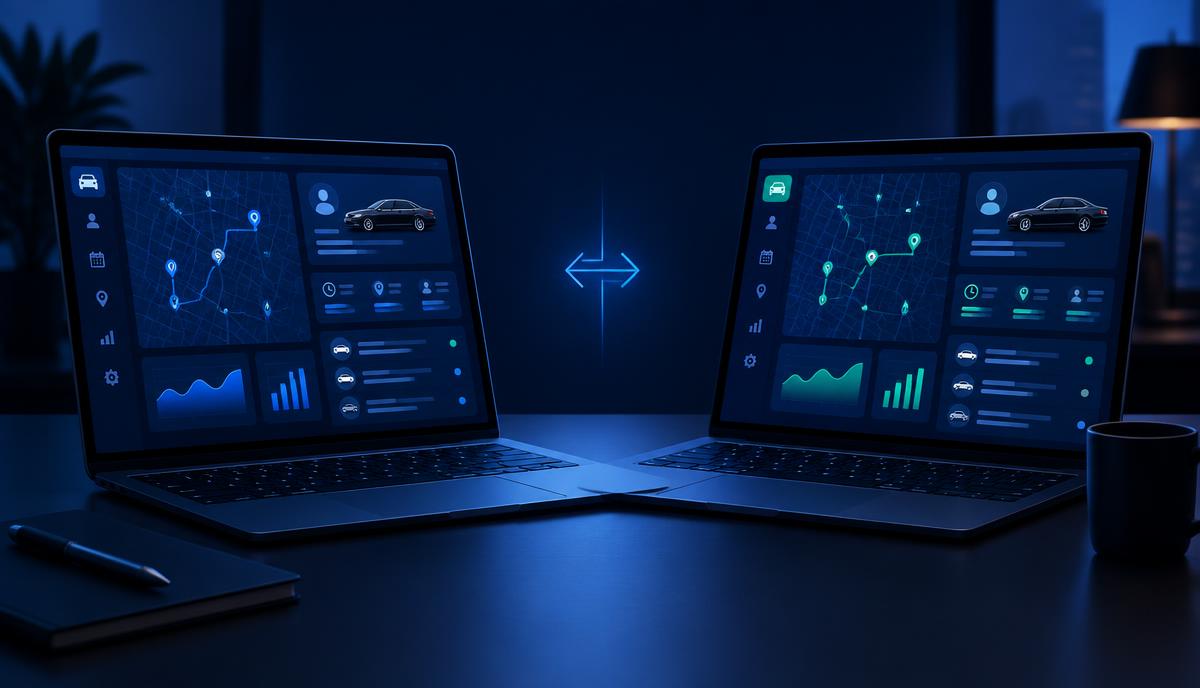 Two software dashboards compared side by side for a chauffeur fleet