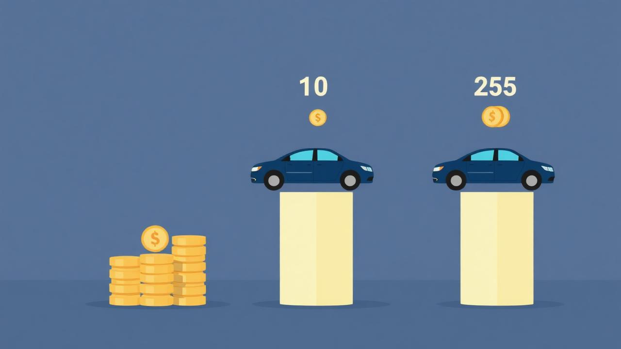 Illustration of a subscription invoice with stacked add-on line items beside a chauffeur vehicle