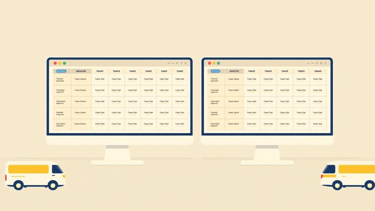 Illustration of two dispatch dashboards compared side by side for a mid-size fleet